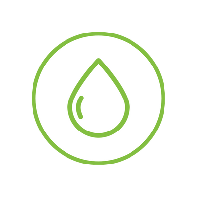 Green icon of a water droplet 