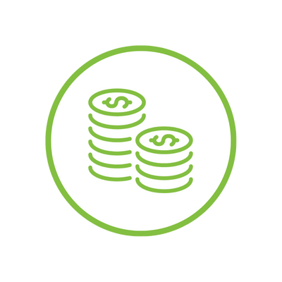 Green icon of two piles of coins 