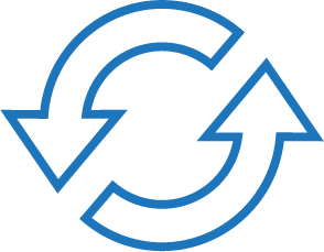 Icône bleue représentant deux flèches dans un cercle 