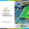 Green and blue computer chips collected into a pile. E-Waste Wednesday. Circular Economy Month, powered by Circular Innovation Council. #CircularEconomyMonth #WasteReductionWeek.