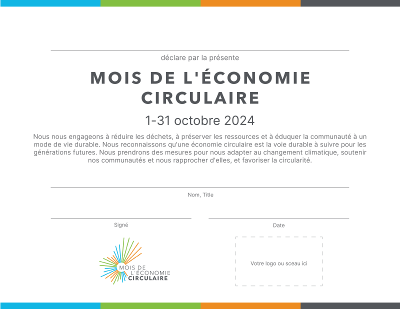 Certificat français pour le Mois de l'Economie Circulaire.