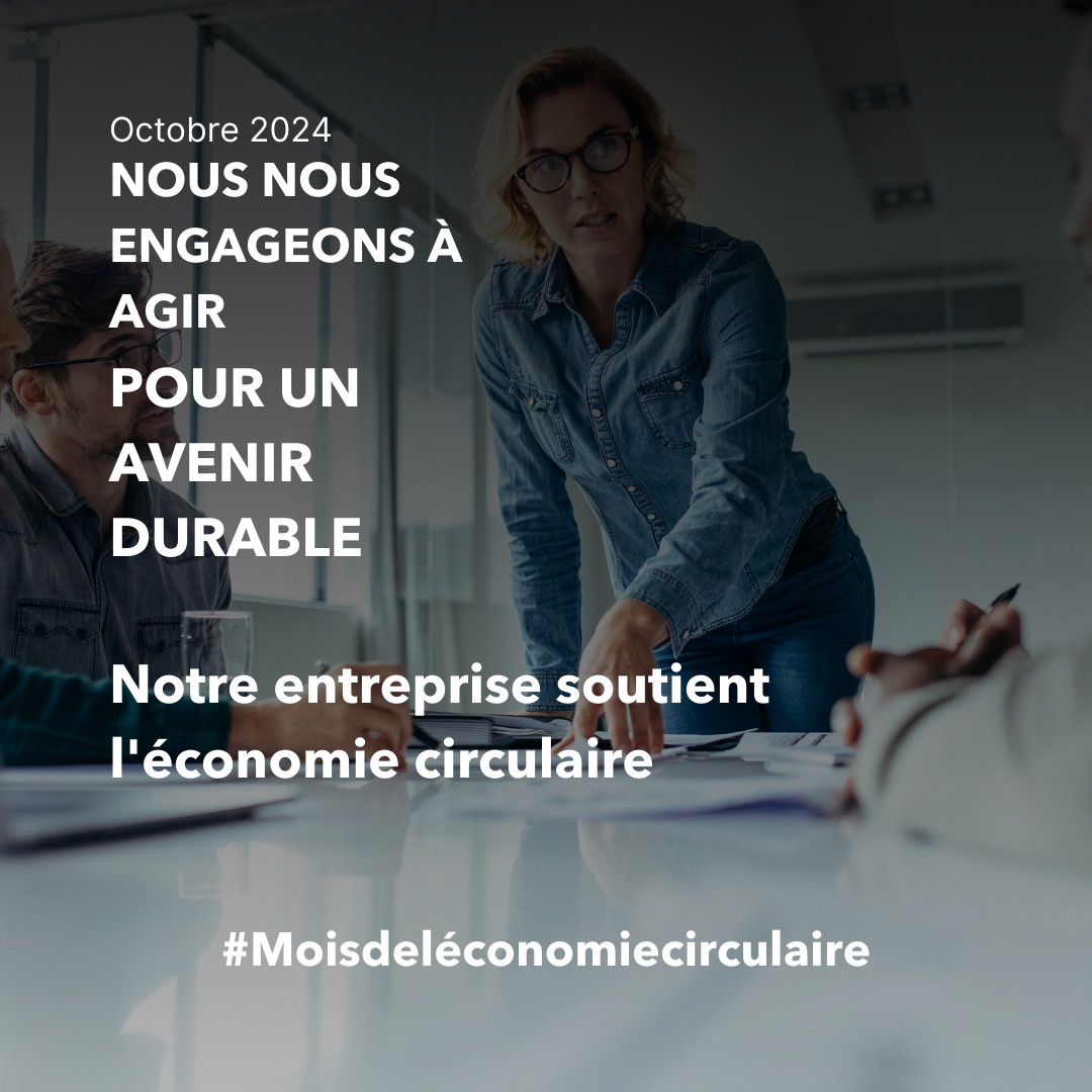 Réunion d'affaires en cours. Le responsable de la réunion discute avec un membre de l'équipe hors champ. Octobre 2024. Nous nous engageons à agir pour un avenir durable, Notre entreprise soutient l'économie circulaire. #moisdel'économiecirculaire