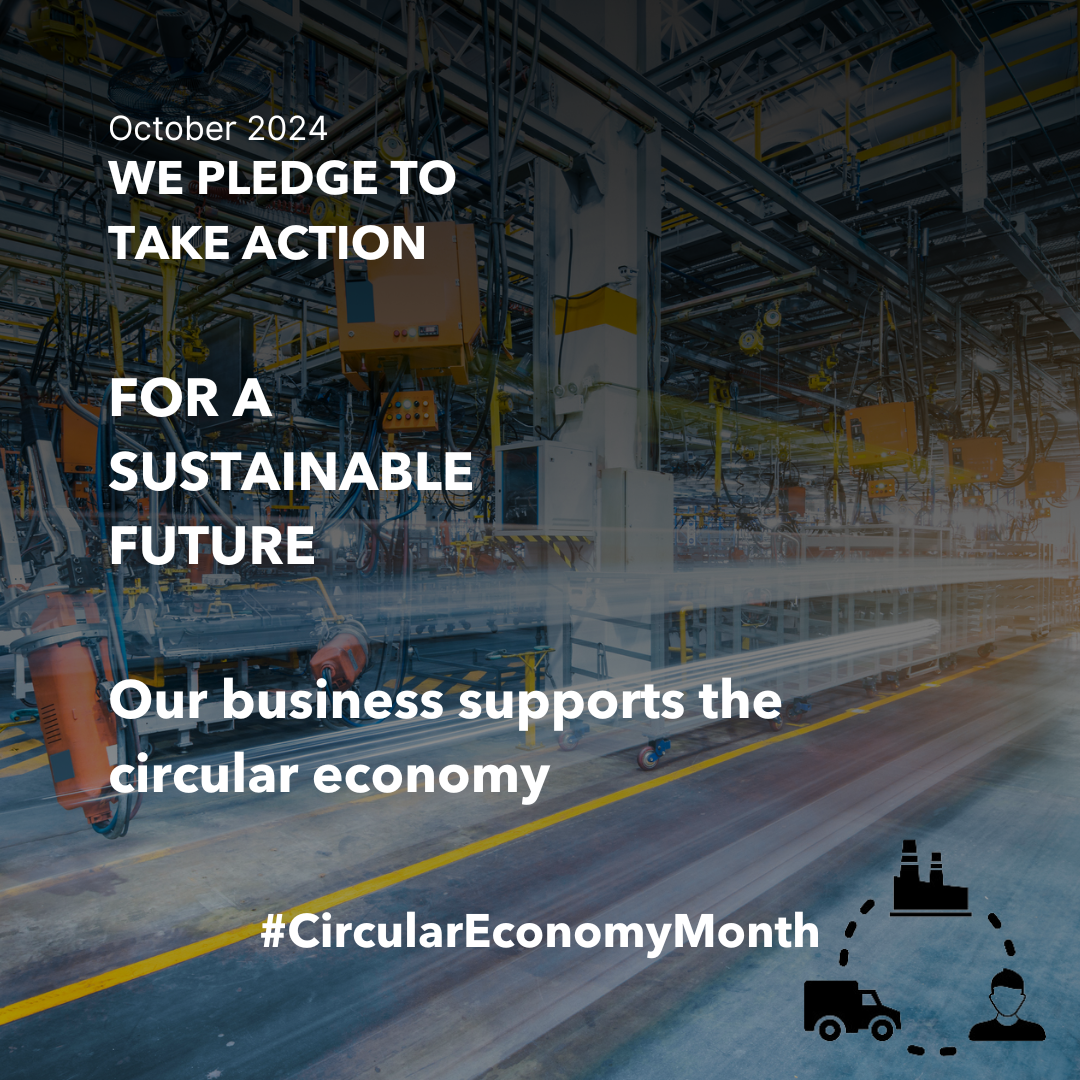 A machine assembly centre. October 2024. We pledge to take action for a sustainable future, Our business supports the circular economy. #circulareconomymonth